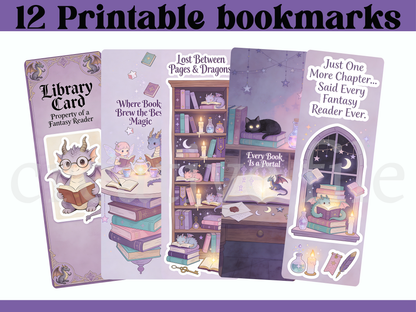 13 Printable Fantasy Bookmarks Bundle, Dragon Reader Bookmark Set