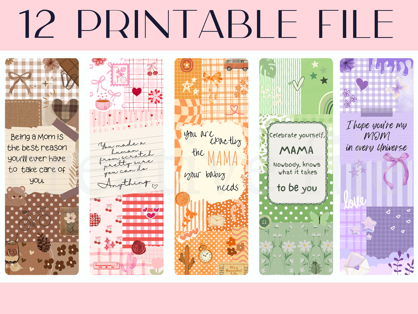 12 Printable Mom Bookmarks Bundle, Motherhood Affirmation Bookmark Set