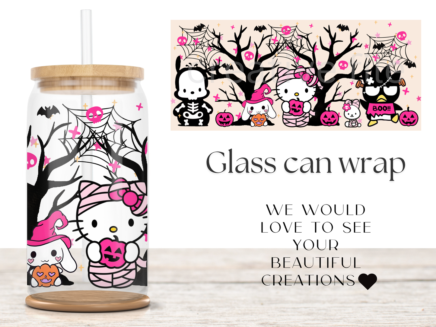Pink Kawaii Halloween Can Wrap PNG, Spooky Cute Libbey Design
