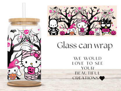 Pink Kawaii Halloween Can Wrap PNG, Spooky Cute Libbey Design