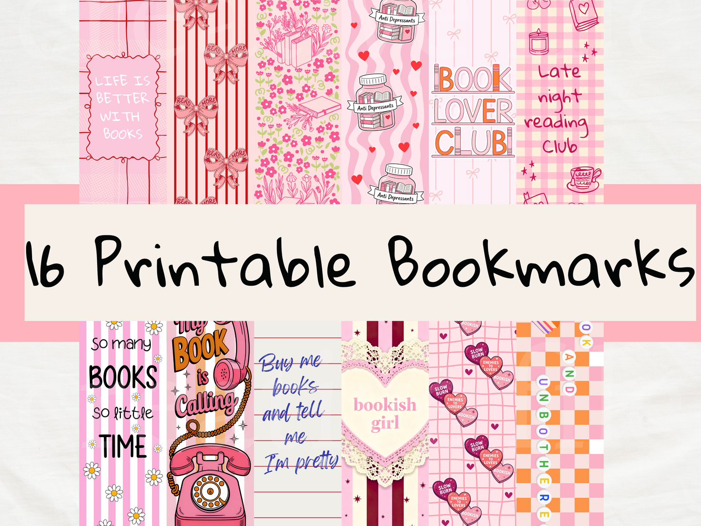 16 Printable Book Lover Bookmarks Bundle