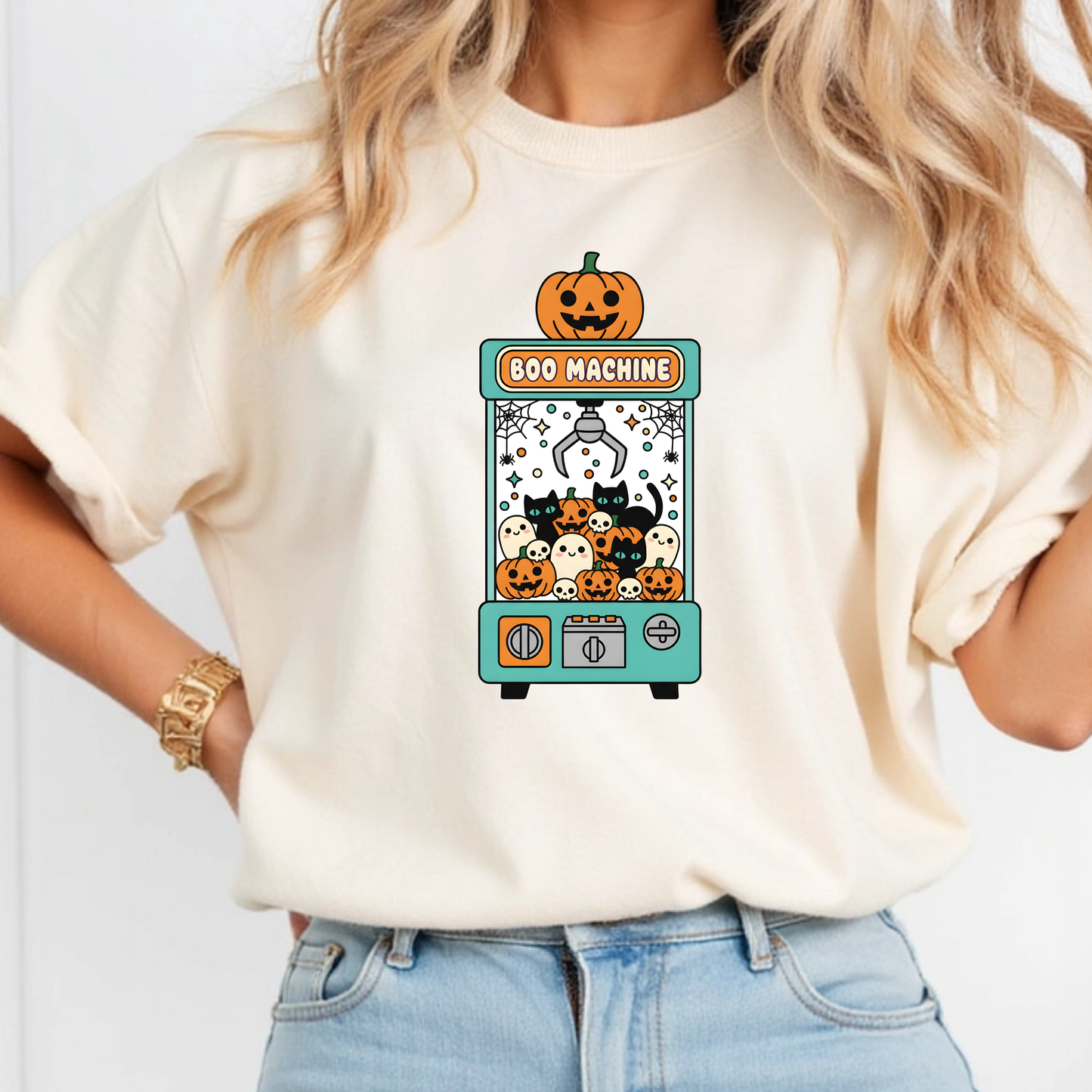 Boo Machine PNG, Halloween Claw Machine T-Shirt Design, Cute Spooky Sublimation Graphic