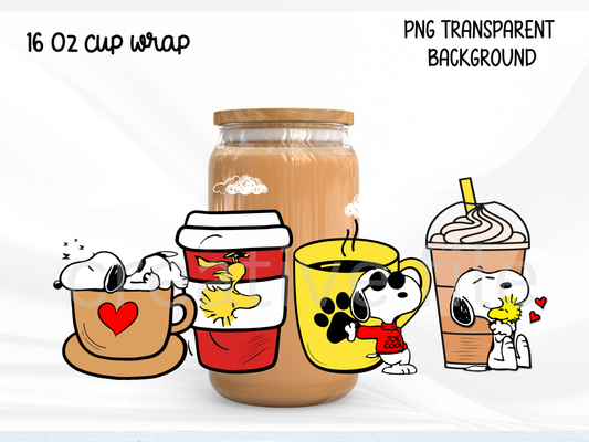 Cartoon Puppy Iced Coffee Cup Wrap design