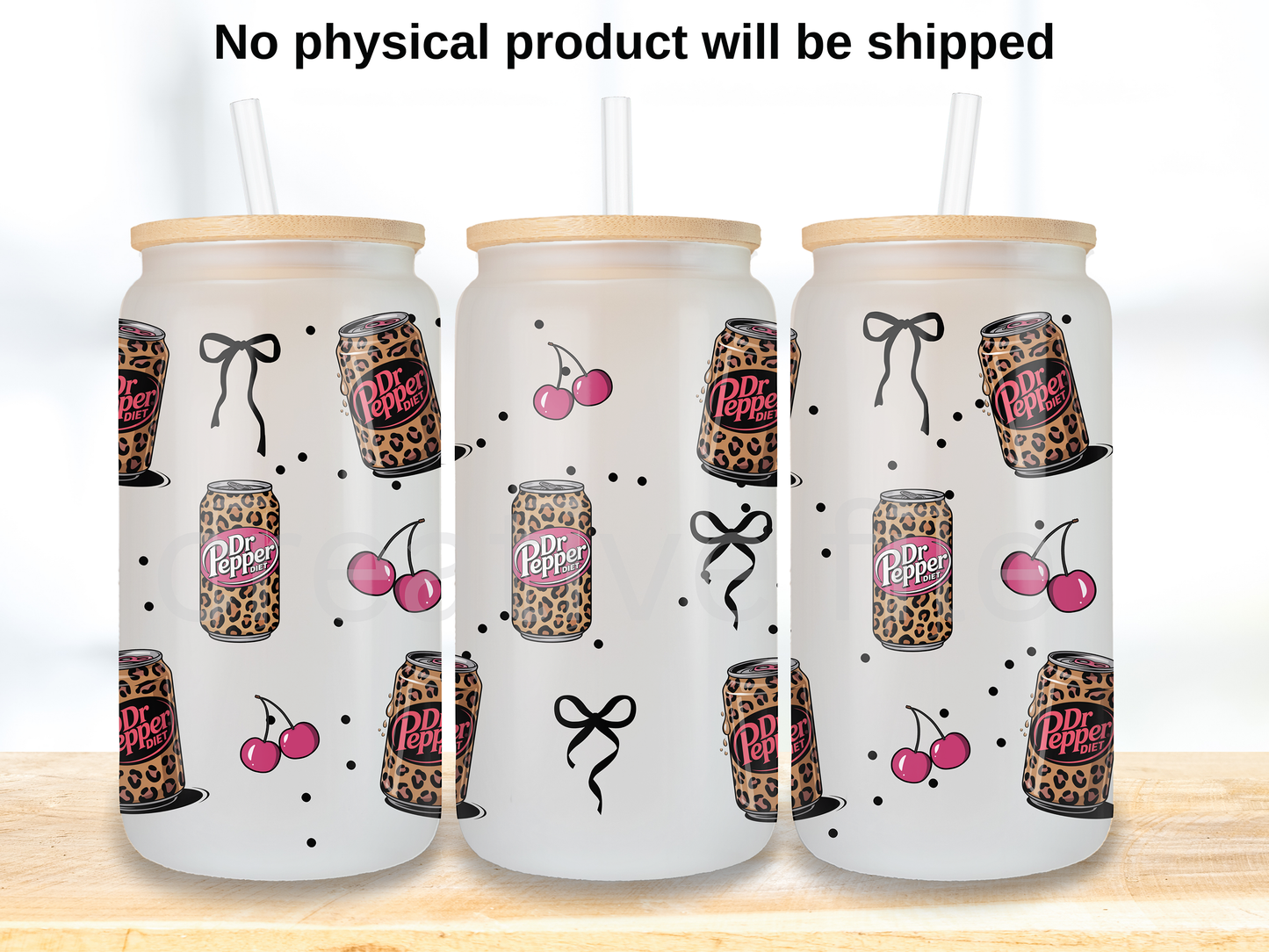 Leopard Soda Cherry 16oz Glass Can Wrap PNG, Pink Cherry Cup Wrap, Coquette Libbey Design