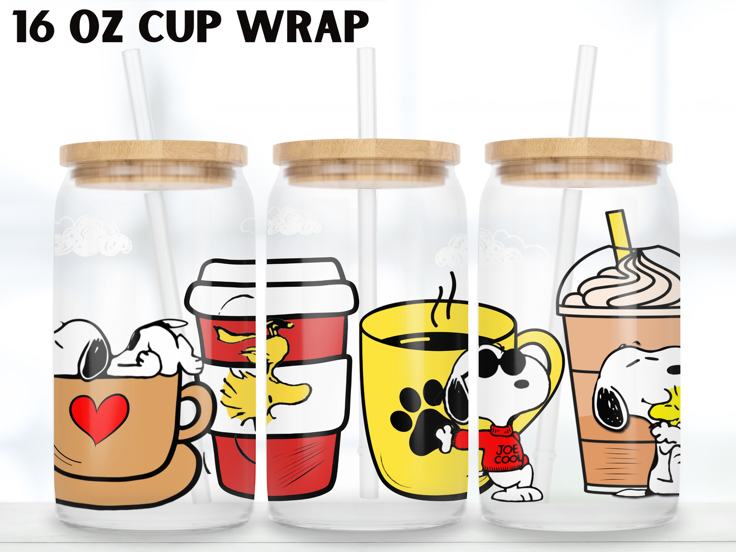 Cartoon Puppy Iced Coffee Cup Wrap design