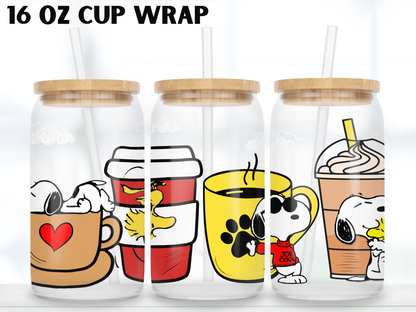Cartoon Puppy Iced Coffee Cup Wrap design