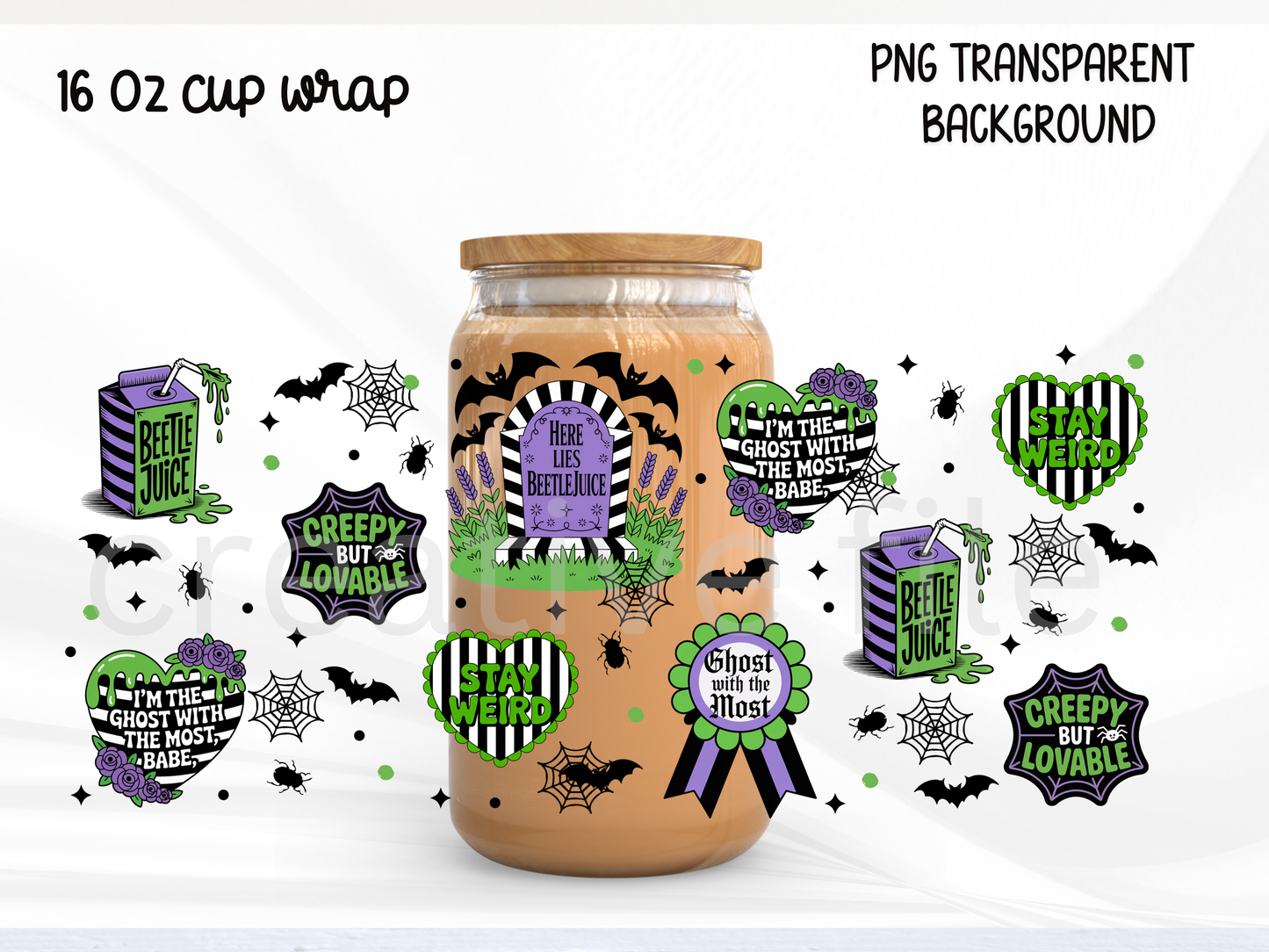 Stay Weird Ghost Glass Can Wrap PNG, Spooky Cup Wrap, Creepy Cute PNG