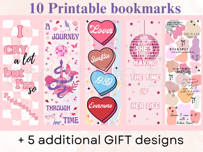 Printable Bookmarks Bundle, Pop Music Reading Era Bookmarks