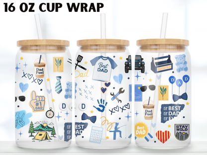 Best Dad 16oz Glass Can Wrap PNG, Father’s Day Cup Wrap, Dad Fuel Libbey Design