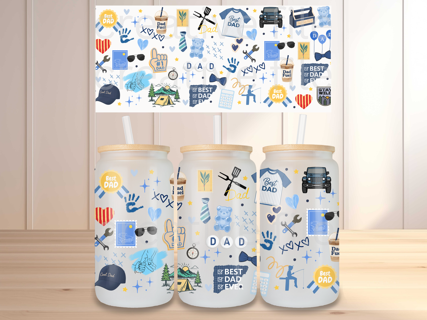 Best Dad 16oz Glass Can Wrap PNG, Father’s Day Cup Wrap, Dad Fuel Libbey Design