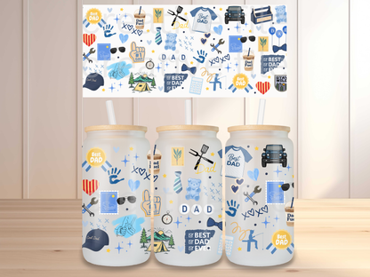Best Dad 16oz Glass Can Wrap PNG, Father’s Day Cup Wrap, Dad Fuel Libbey Design