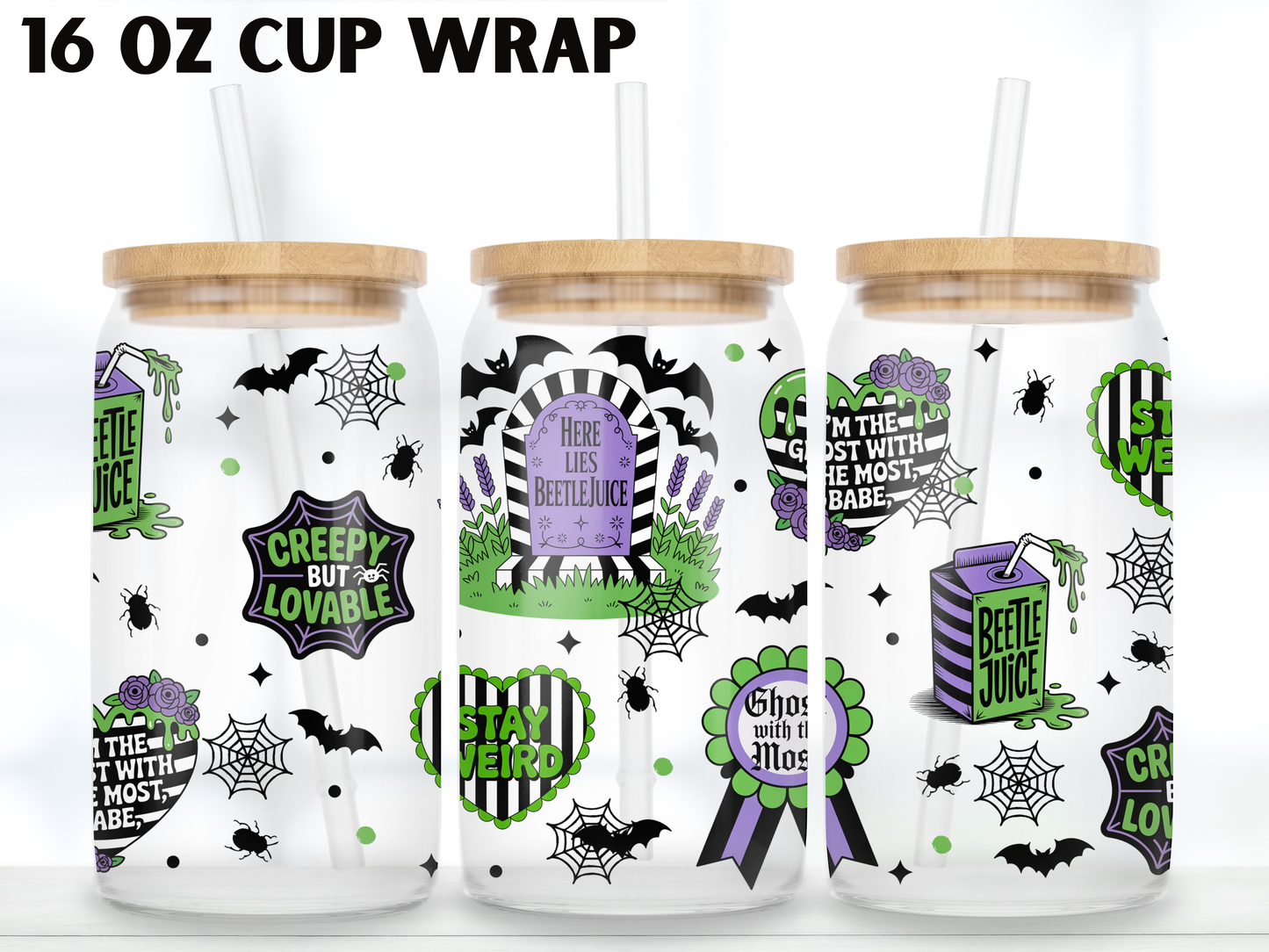 Stay Weird Ghost Glass Can Wrap PNG, Spooky Cup Wrap, Creepy Cute PNG