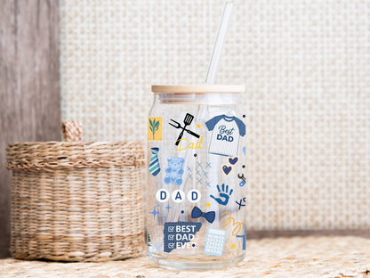 Best Dad 16oz Glass Can Wrap PNG, Father’s Day Cup Wrap, Dad Fuel Libbey Design