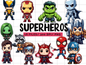 Superhero PNG Clipart Bundle, Comic Hero Chibi Character Graphics