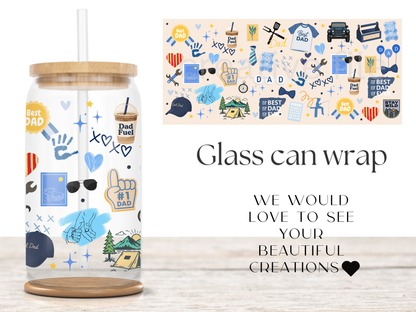Best Dad 16oz Glass Can Wrap PNG, Father’s Day Cup Wrap, Dad Fuel Libbey Design