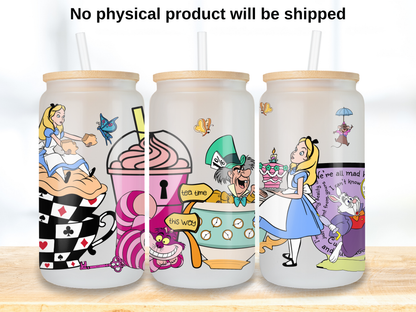 Wonderland Tea Party Glass Can Wrap PNG, Fairy Tale Coffee design