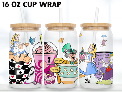 Wonderland Tea Party Glass Can Wrap PNG, Fairy Tale Coffee design