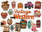 Vintage Western PNG Clipart Bundle, Retro Cowgirl Rodeo Graphics