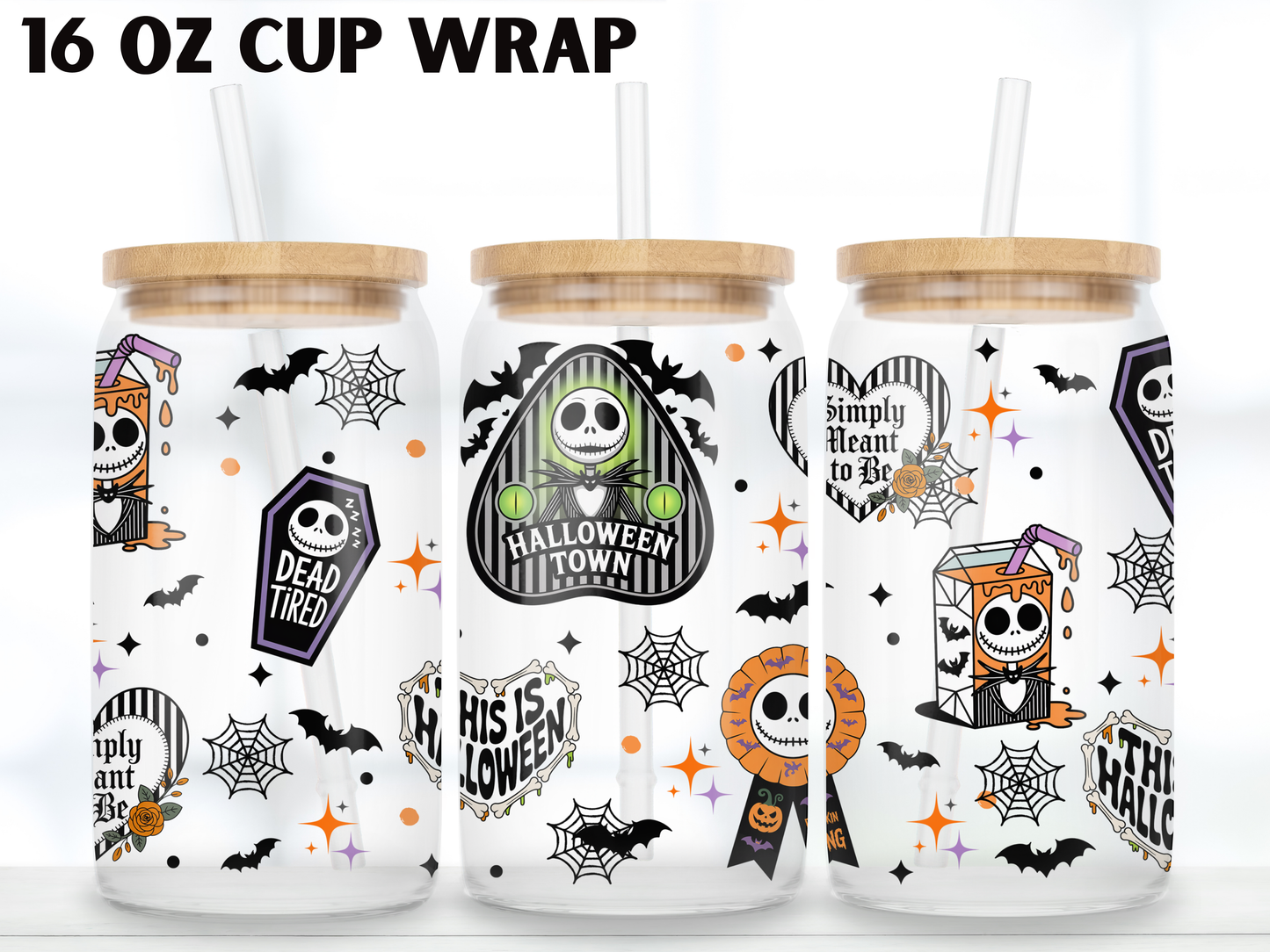 This is Halloween Glass Can Wrap PNG, Halloween Skeleton Cup Wrap, Gothic Libbey PNG