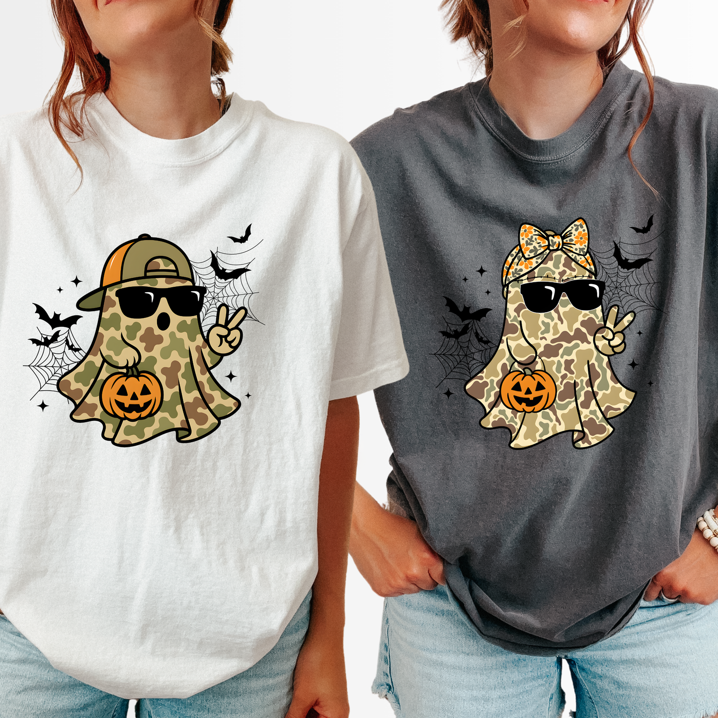 Camo Ghost Couple PNG, Matching Halloween T-Shirt Design, Country Spooky Sublimation Graphic