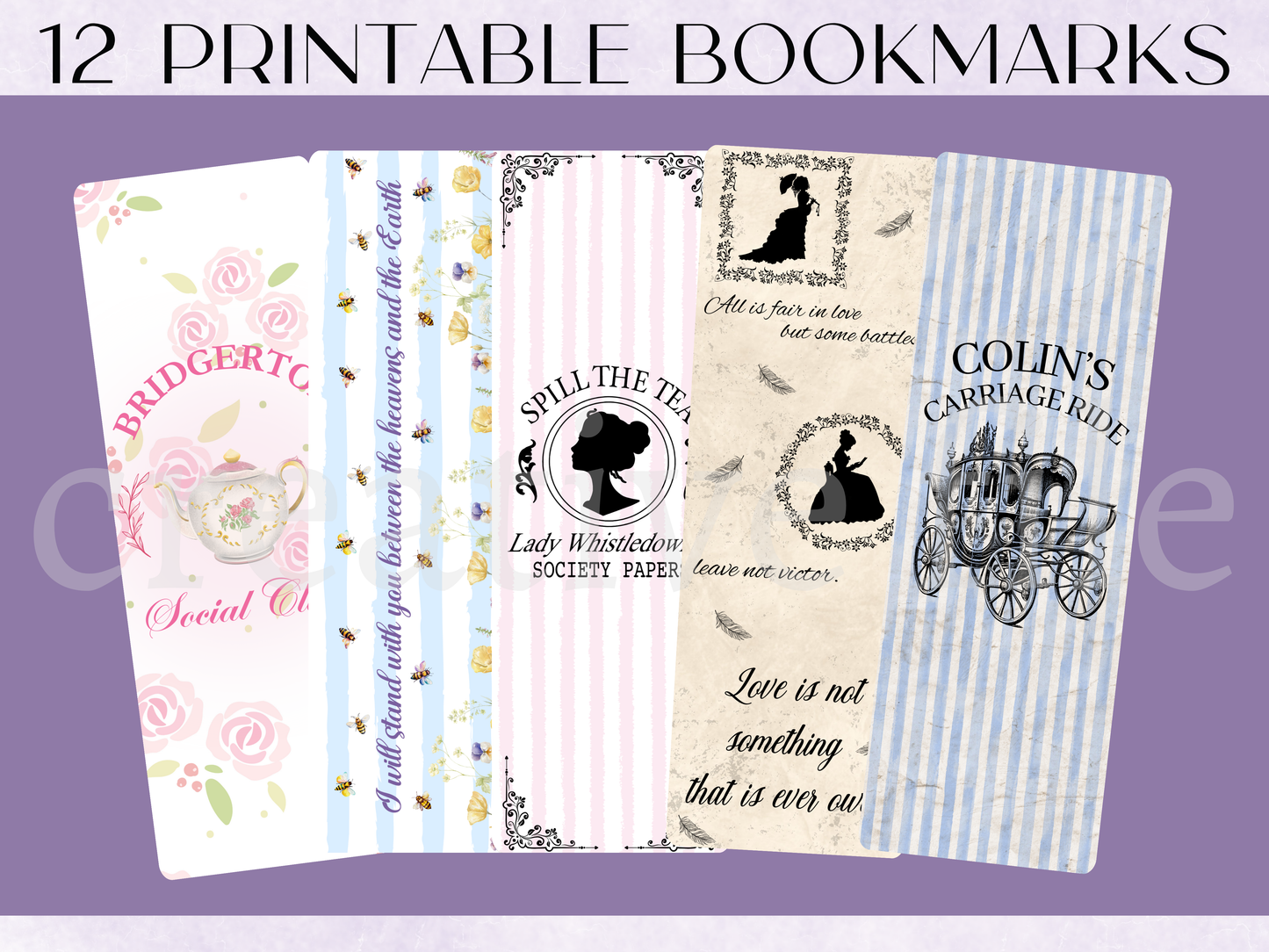 Printable Regency Bookmarks Bundle, Tea House Bookmark Set