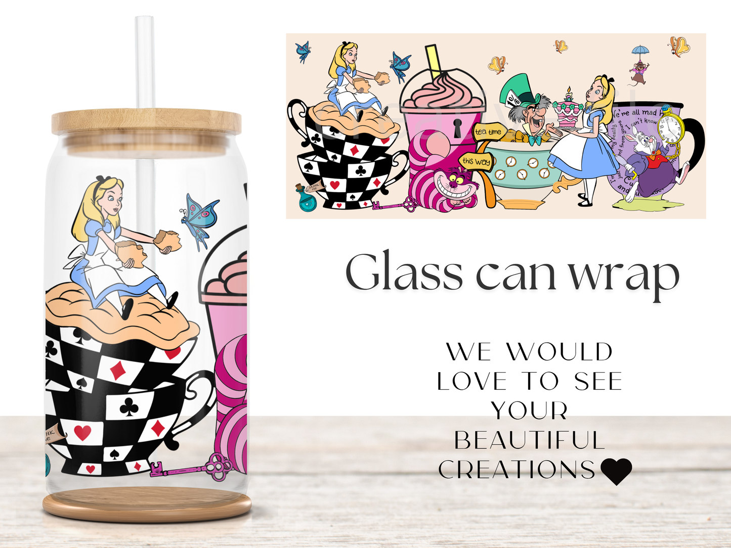Wonderland Tea Party Glass Can Wrap PNG, Fairy Tale Coffee design