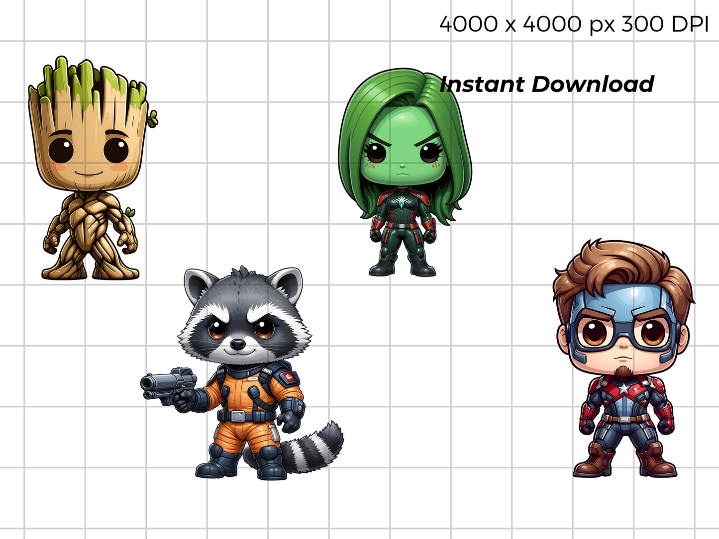 Superhero PNG Clipart Bundle, Comic Hero Chibi Character Graphics