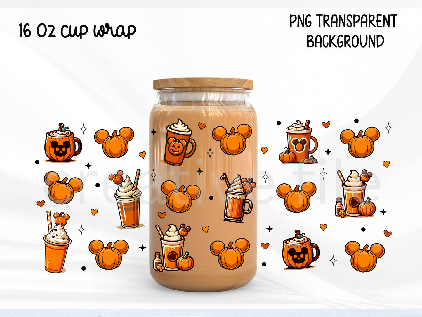 Mouse Pumpkin Spice Glass Can Wrap PNG, Cute Fall Coffee Cup Wrap