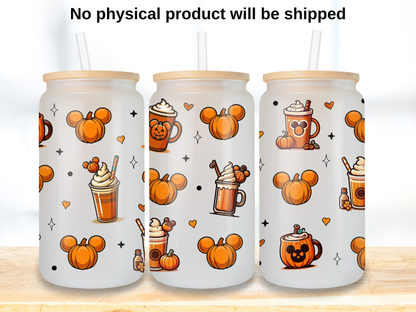 Mouse Pumpkin Spice Glass Can Wrap PNG, Cute Fall Coffee Cup Wrap