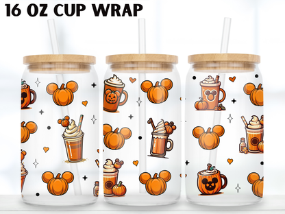 Mouse Pumpkin Spice Glass Can Wrap PNG, Cute Fall Coffee Cup Wrap