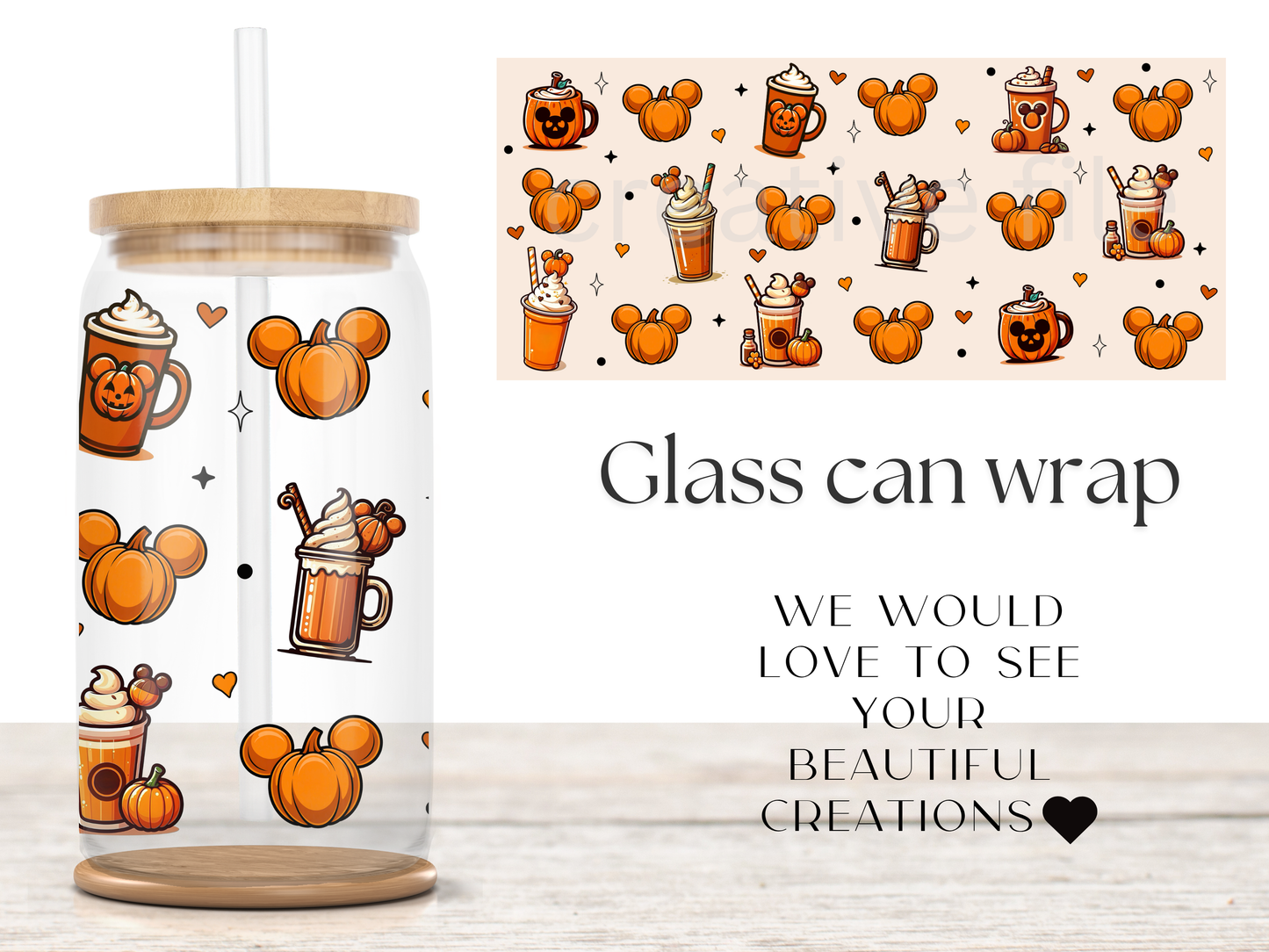 Mouse Pumpkin Spice Glass Can Wrap PNG, Cute Fall Coffee Cup Wrap