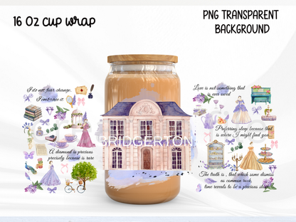 Regency Romance Glass Can Wrap PNG, Book Reader Inspired Tea Party wrap design