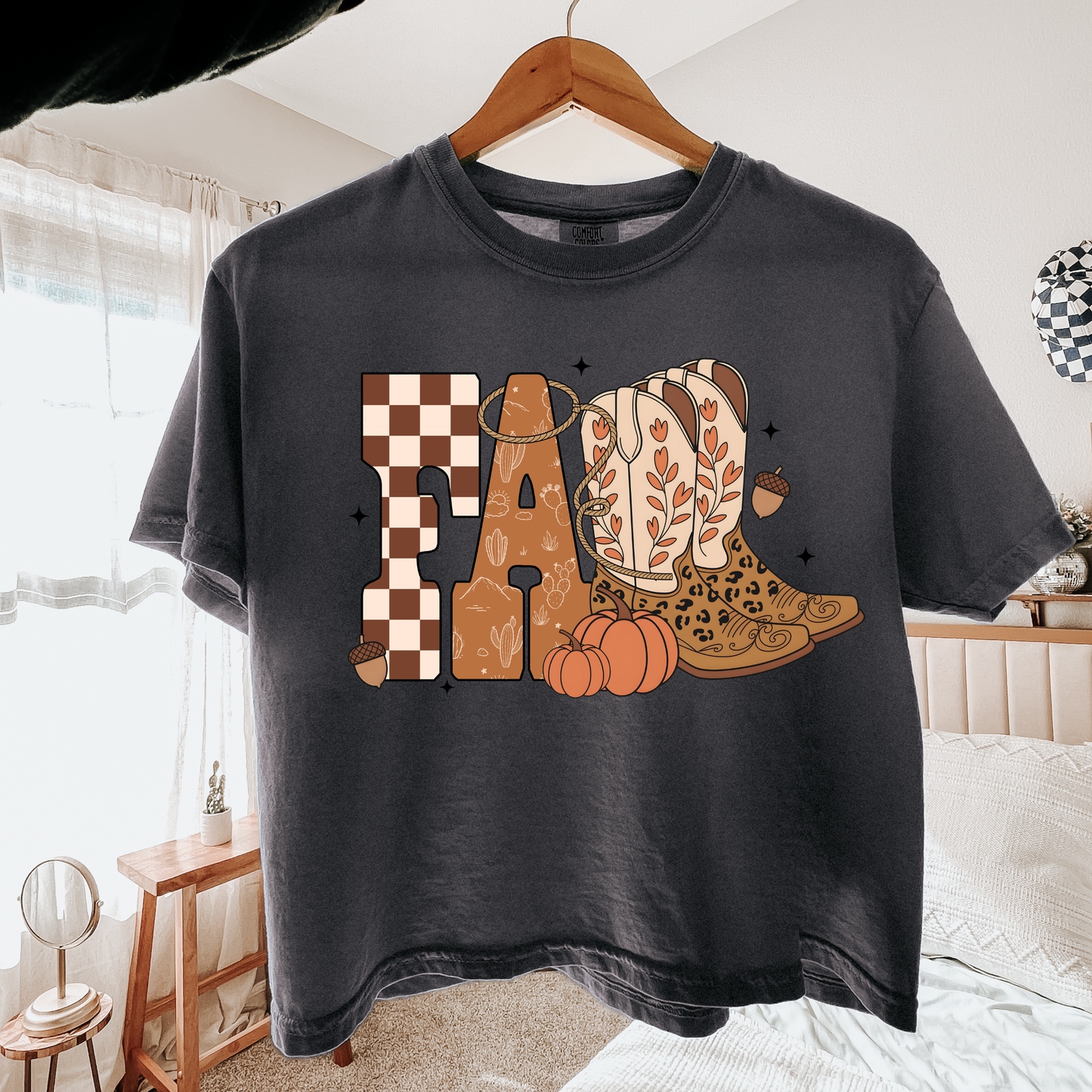 Western Fall PNG, Cowboy Boots and Pumpkins T-Shirt Design, Autumn Cowgirl Graphic