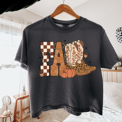 Western Fall PNG, Cowboy Boots and Pumpkins T-Shirt Design, Autumn Cowgirl Graphic