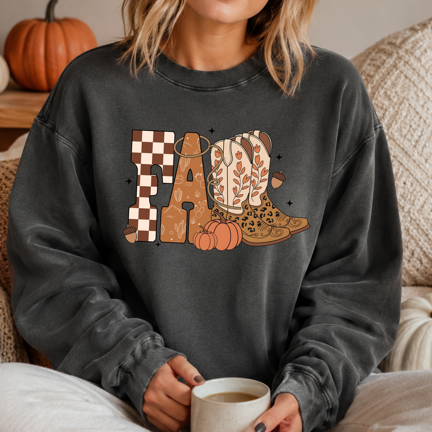 Western Fall PNG, Cowboy Boots and Pumpkins T-Shirt Design, Autumn Cowgirl Graphic