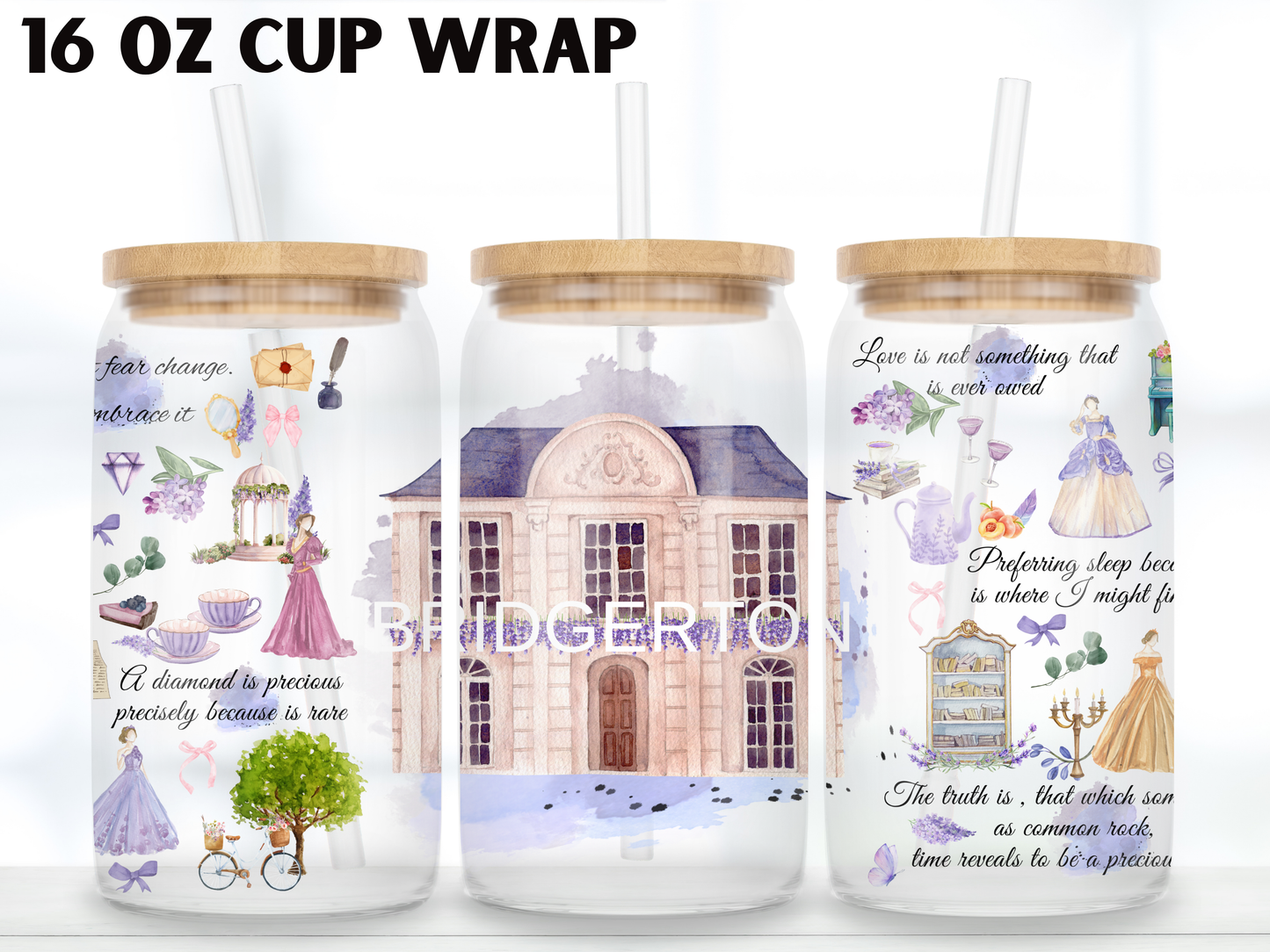 Regency Romance Glass Can Wrap PNG, Book Reader Inspired Tea Party wrap design