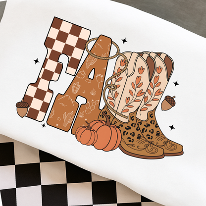 Western Fall PNG, Cowboy Boots and Pumpkins T-Shirt Design, Autumn Cowgirl Graphic