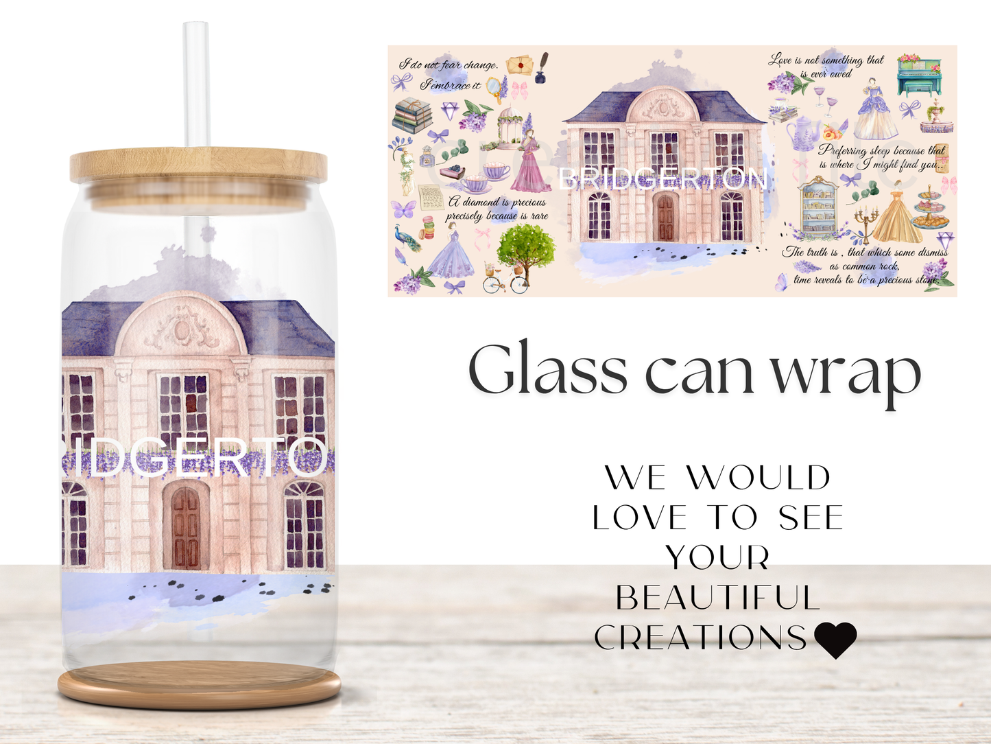 Regency Romance Glass Can Wrap PNG, Book Reader Inspired Tea Party wrap design
