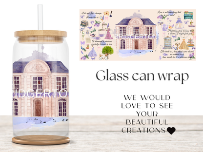 Regency Romance Glass Can Wrap PNG, Book Reader Inspired Tea Party wrap design