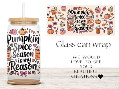 Pumpkin Spice Season 16oz Glass Can Wrap PNG, Fall Coffee Cup Wrap
