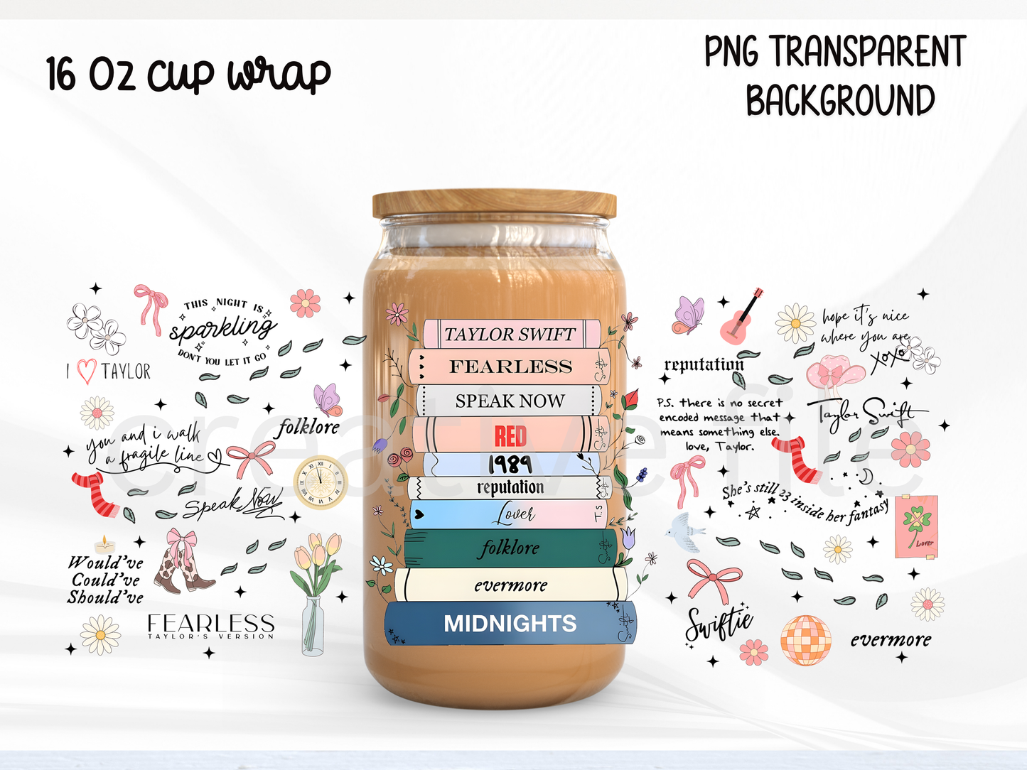 Pop Music Album Stack Glass Can Wrap design, Bookish cup design, Music Lover graphic