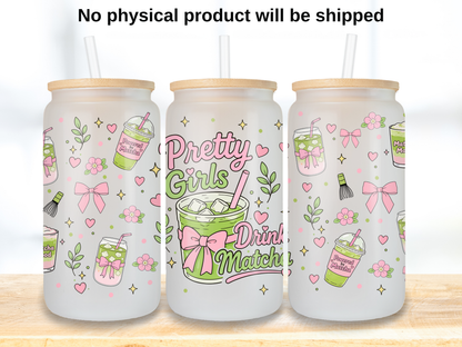 Pretty Girls Drink Matcha Glass Can Wrap PNG
