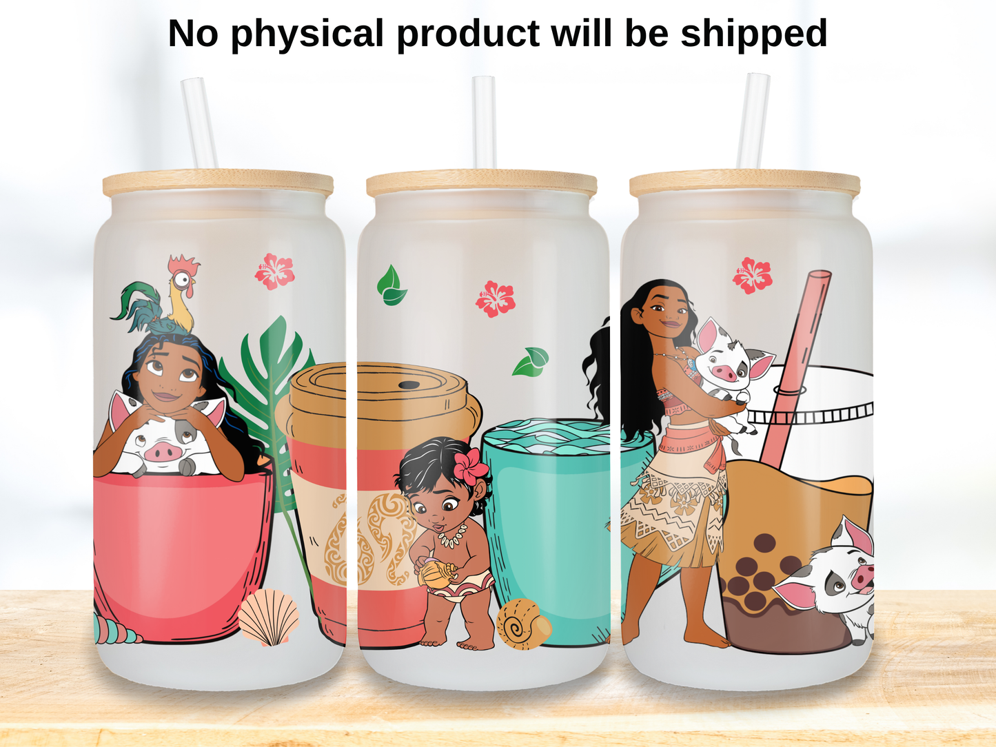 Island Princess 16oz Glass Can Wrap PNG, Tropical Ocean Character Cup
