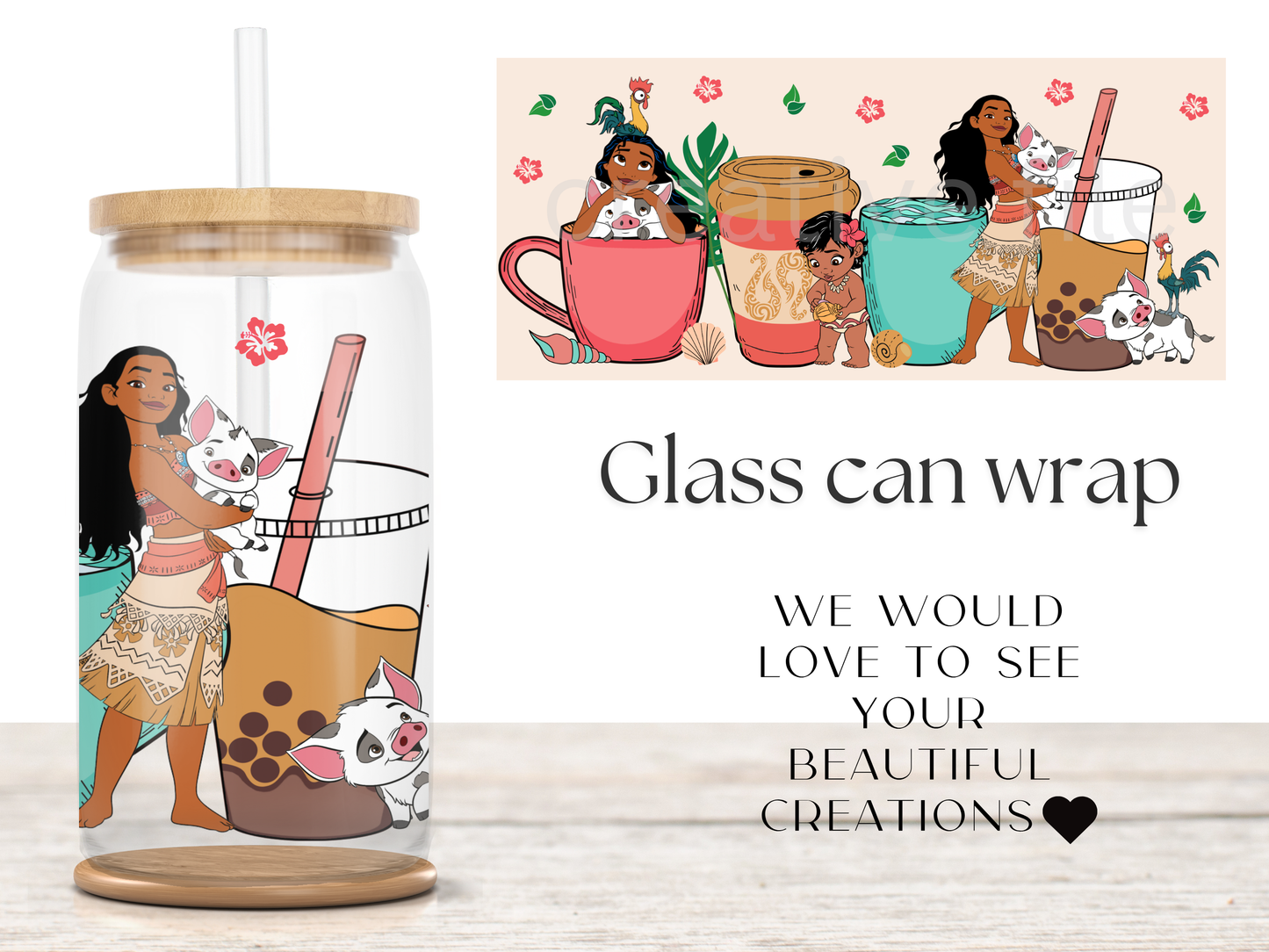 Island Princess 16oz Glass Can Wrap PNG, Tropical Ocean Character Cup