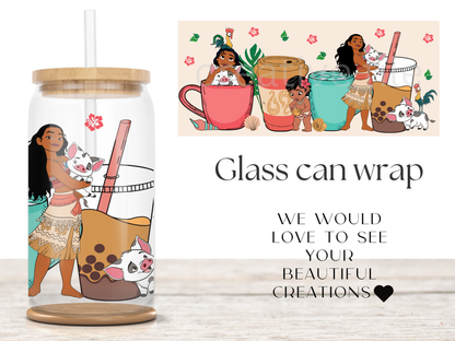 Island Princess 16oz Glass Can Wrap PNG, Tropical Ocean Character Cup