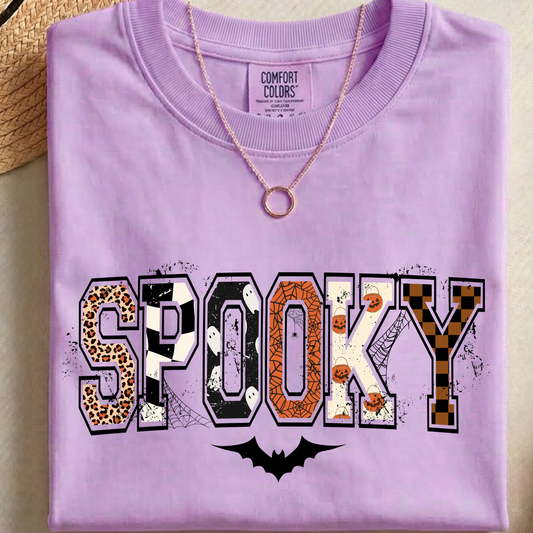 Spooky Pattern Letters PNG, Retro Halloween T-Shirt Design, Leopard Checker Sublimation Graphic