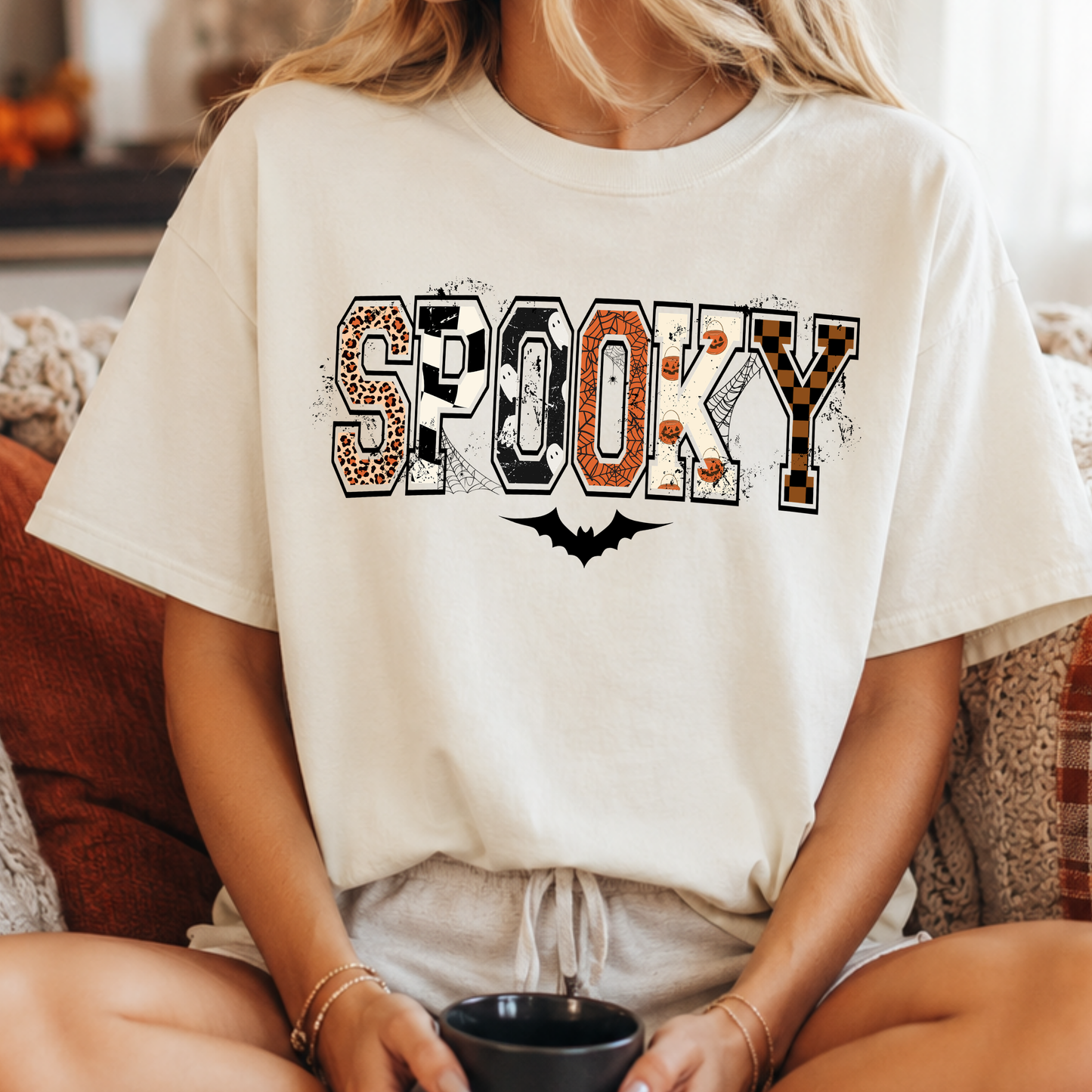 Spooky Pattern Letters PNG, Retro Halloween T-Shirt Design, Leopard Checker Sublimation Graphic