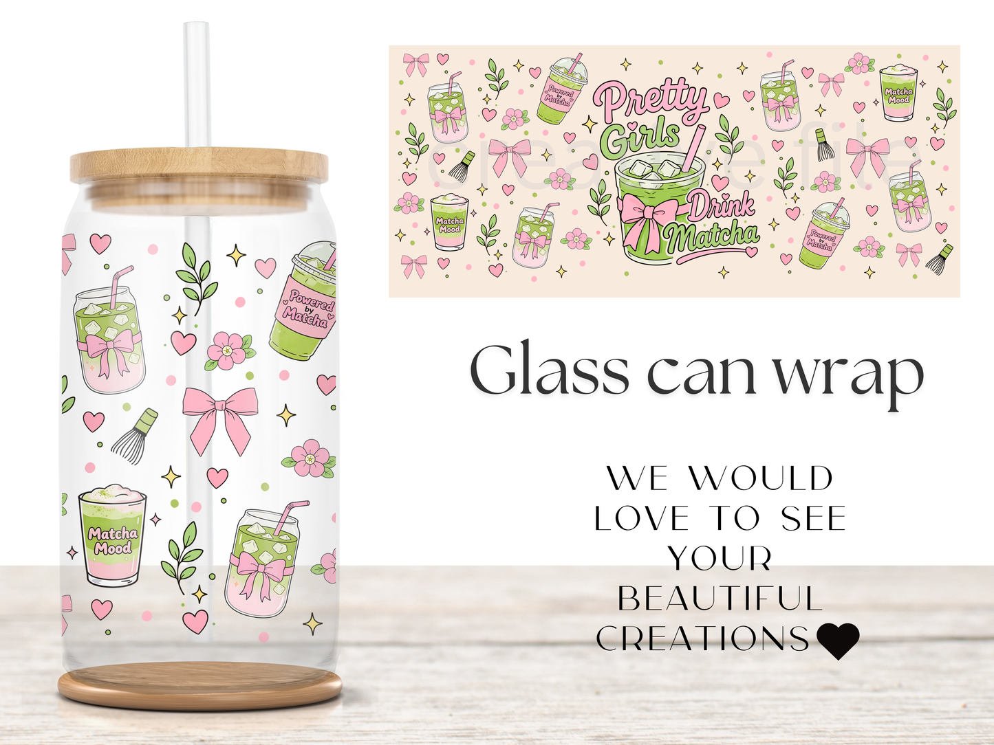 Pretty Girls Drink Matcha Glass Can Wrap PNG