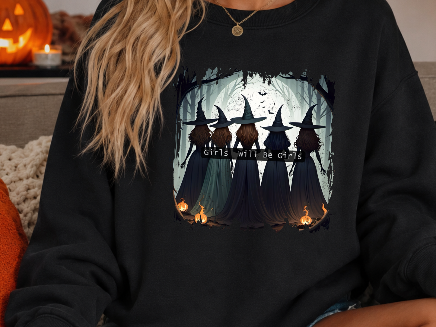 Girls Will Be Girls PNG, Witch Coven Halloween T-Shirt Design, Gothic Friendship Graphic