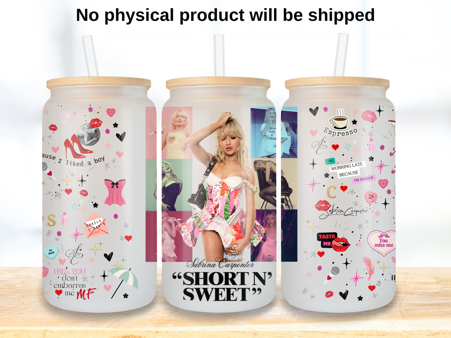 Pop Star Collage 16oz Glass Can Wrap PNG, Pink Singer Fan Cup design
